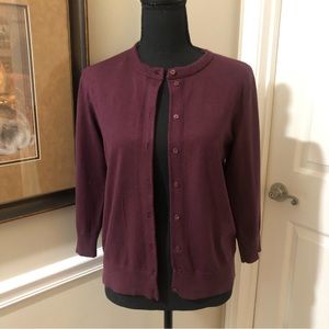 Cardigan Sweater, Berry Color, button front , three quarter sleeve Ellen Tracy M